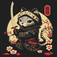 Japanese Samurai Cat Tattoo, Kawaii Ninja Cat Hat thumb 2