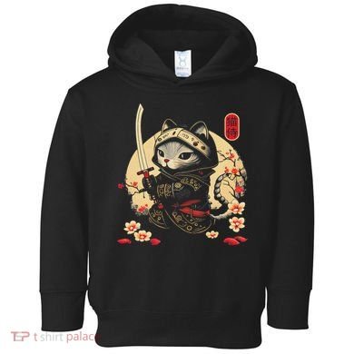 Japanese Samurai Cat Tattoo, Kawaii Ninja Cat Toddler Hoodie