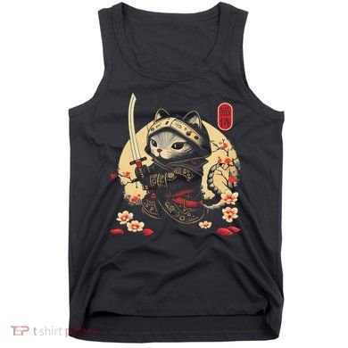 Japanese Samurai Cat Tattoo, Kawaii Ninja Cat Tank Top