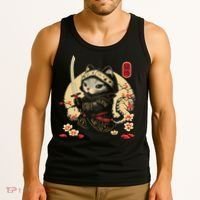 Japanese Samurai Cat Tattoo, Kawaii Ninja Cat Tank Top thumb 3