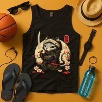 Japanese Samurai Cat Tattoo, Kawaii Ninja Cat Tank Top thumb 4