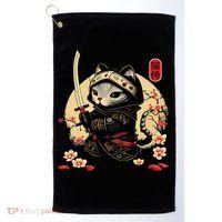 Japanese Samurai Cat Tattoo, Kawaii Ninja Cat Golf Towel thumb 0