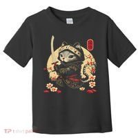 Japanese Samurai Cat Tattoo, Kawaii Ninja Cat Toddler T-Shirt thumb 0