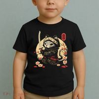 Japanese Samurai Cat Tattoo, Kawaii Ninja Cat Toddler T-Shirt thumb 2