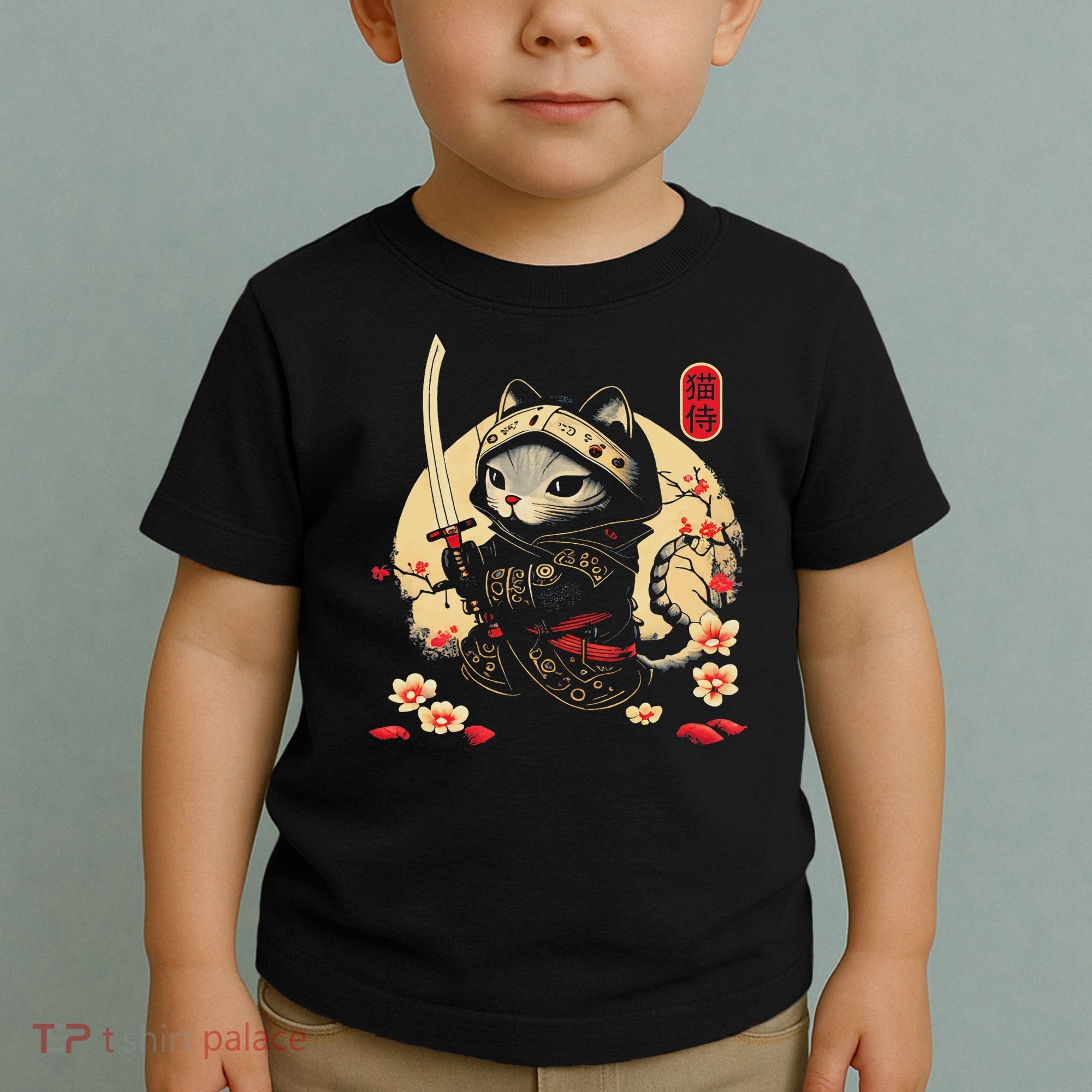 Japanese Samurai Cat Tattoo, Kawaii Ninja Cat Toddler T-Shirt