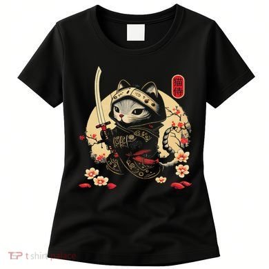 Japanese Samurai Cat Tattoo, Kawaii Ninja Cat Women's T-Shirt