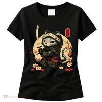Japanese Samurai Cat Tattoo, Kawaii Ninja Cat Women's T-Shirt thumb 0