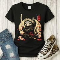 Japanese Samurai Cat Tattoo, Kawaii Ninja Cat Women's T-Shirt thumb 3
