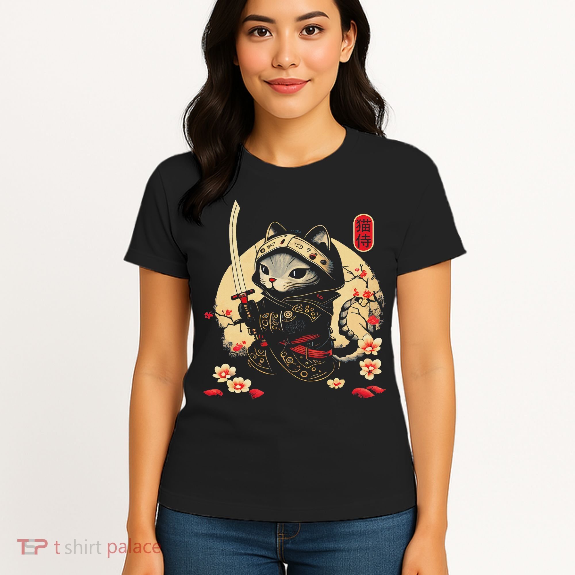 Japanese Samurai Cat Tattoo, Kawaii Ninja Cat Women's T-Shirt