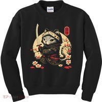 Japanese Samurai Cat Tattoo, Kawaii Ninja Cat Kids Sweatshirt thumb 0