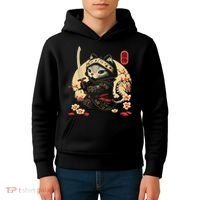 Japanese Samurai Cat Tattoo, Kawaii Ninja Cat Kids Hoodie thumb 4
