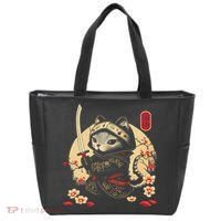 Japanese Samurai Cat Tattoo, Kawaii Ninja Cat Tote Bag thumb 0
