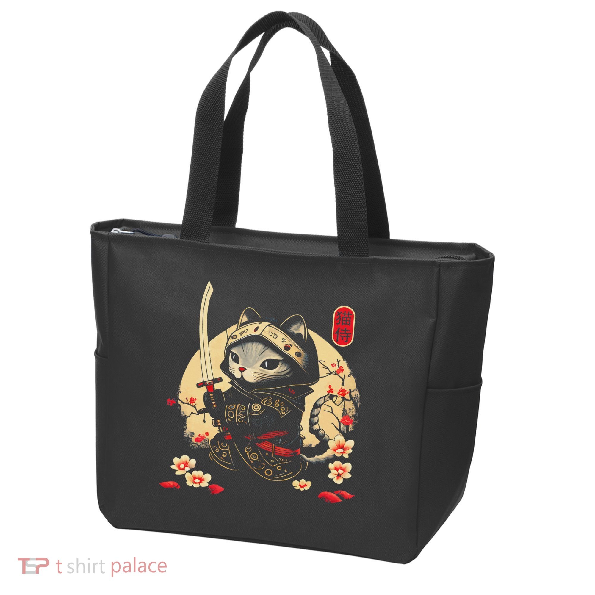 Japanese Samurai Cat Tattoo, Kawaii Ninja Cat Tote Bag