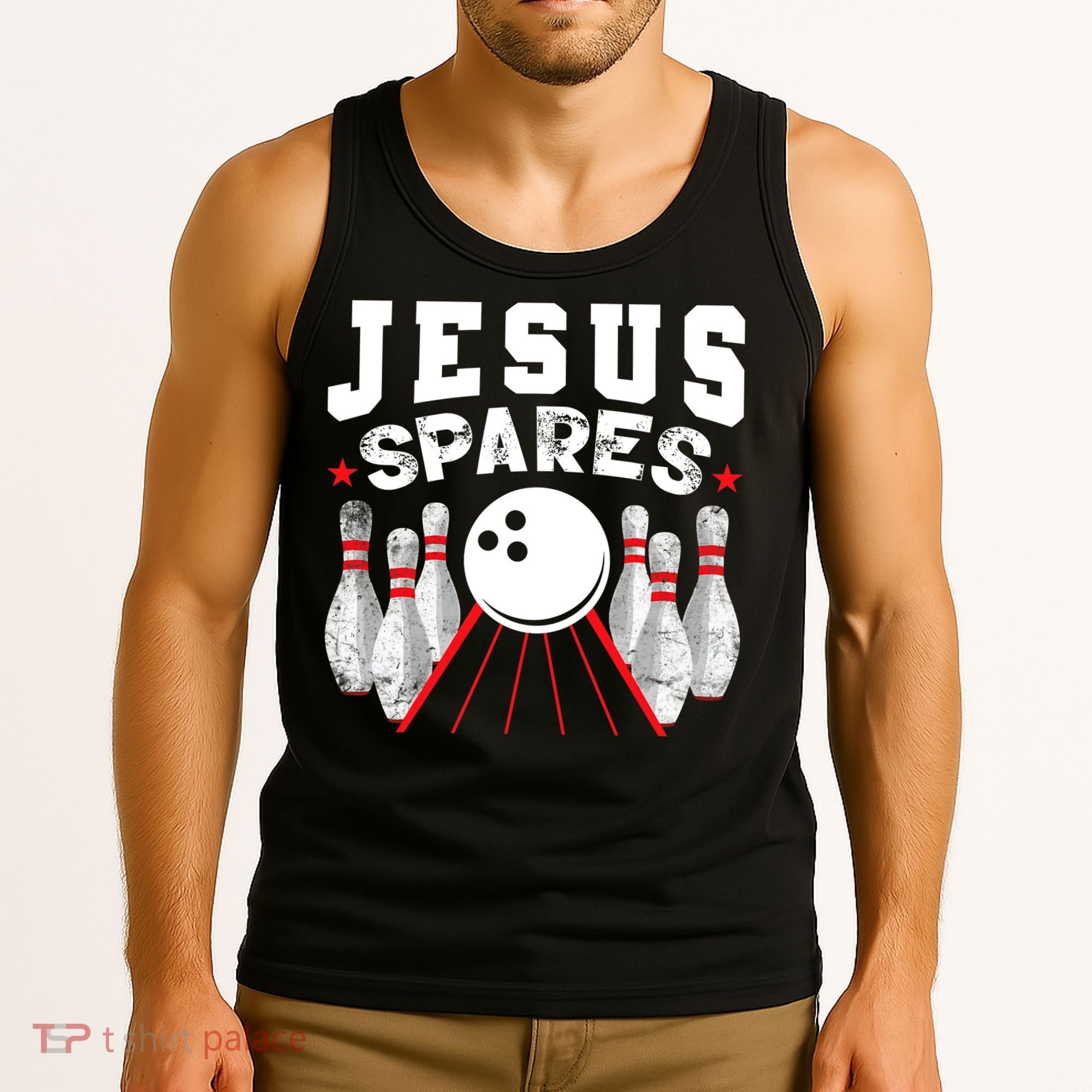 Jesus Spares Funny Christian Bowling Tank Top