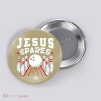 Jesus Spares Funny Christian Bowling Button thumb 0