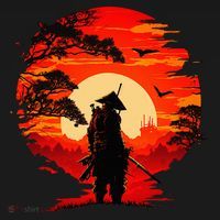 Japanese Samurai Fighter Martial Arts Retro Sunset Backpack thumb 2