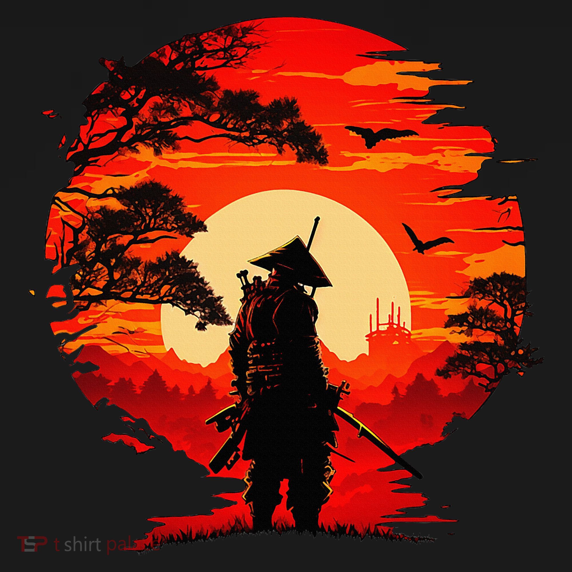 Japanese Samurai Fighter Martial Arts Retro Sunset Backpack