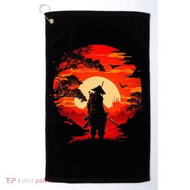 Japanese Samurai Fighter Martial Arts Retro Sunset Golf Towel