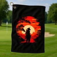 Japanese Samurai Fighter Martial Arts Retro Sunset Golf Towel thumb 1