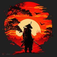Japanese Samurai Fighter Martial Arts Retro Sunset Golf Towel thumb 3