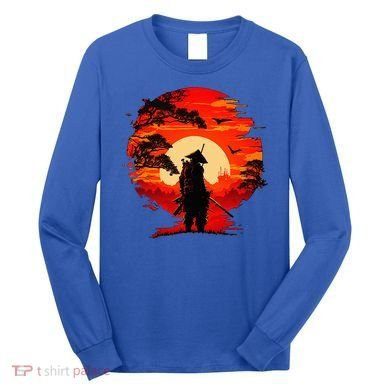 Japanese Samurai Fighter Martial Arts Retro Sunset Long Sleeve Shirt