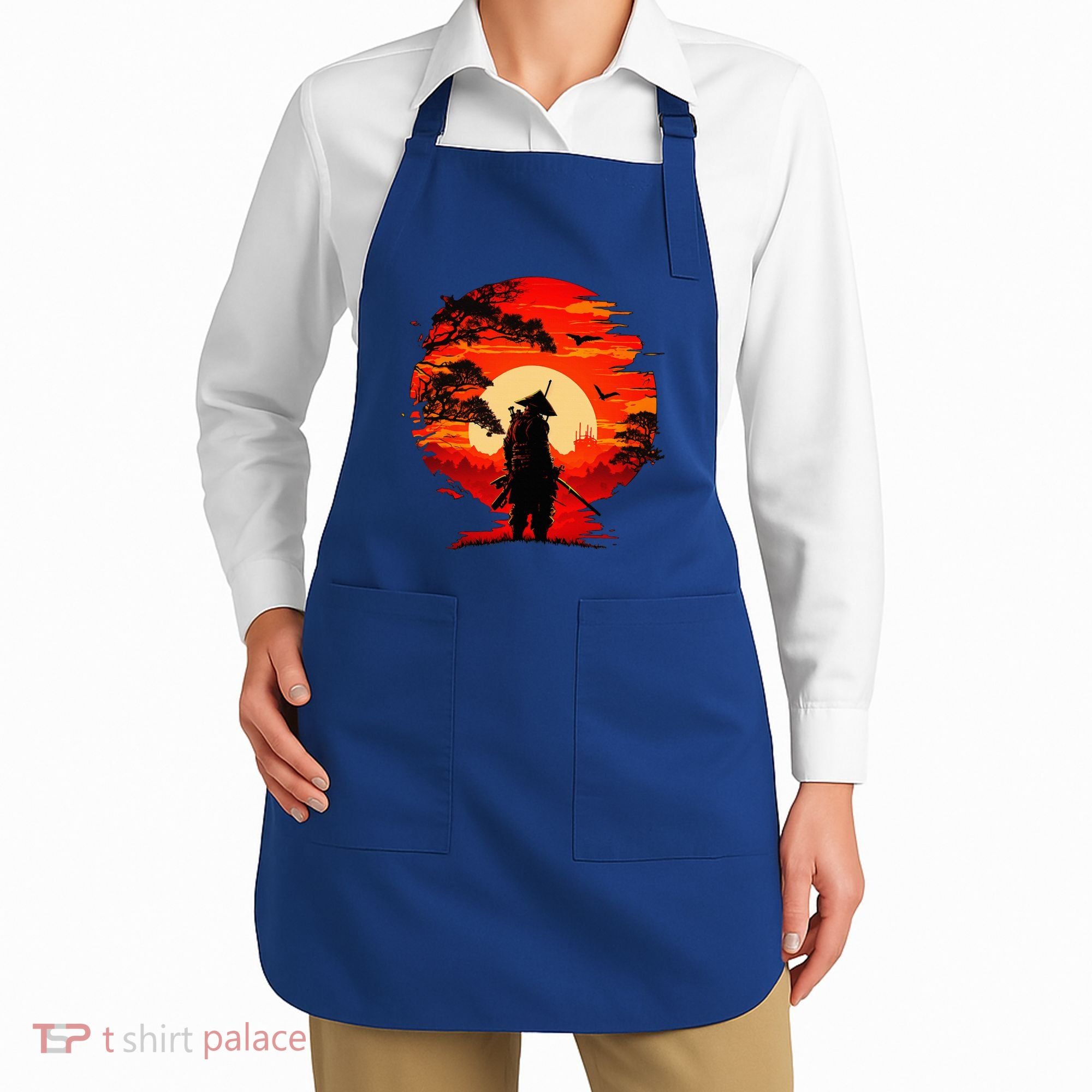 Japanese Samurai Fighter Martial Arts Retro Sunset Apron