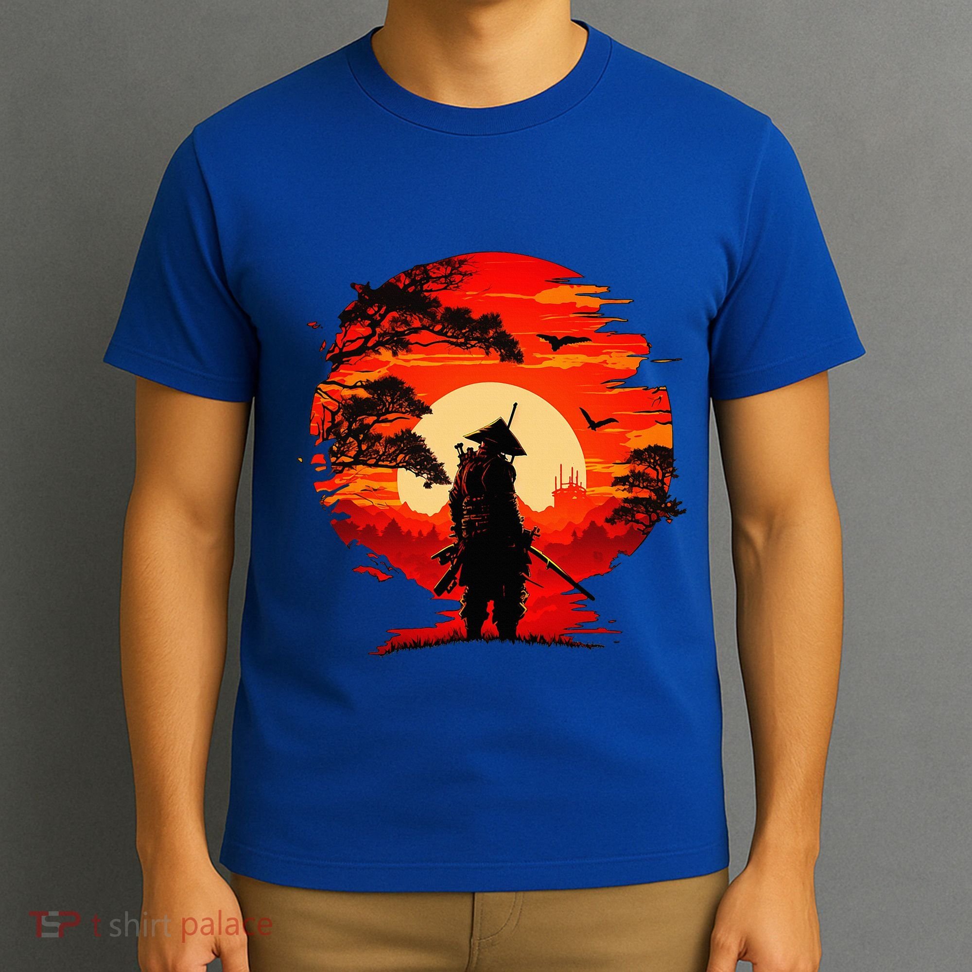 Japanese Samurai Fighter Martial Arts Retro Sunset T-Shirt