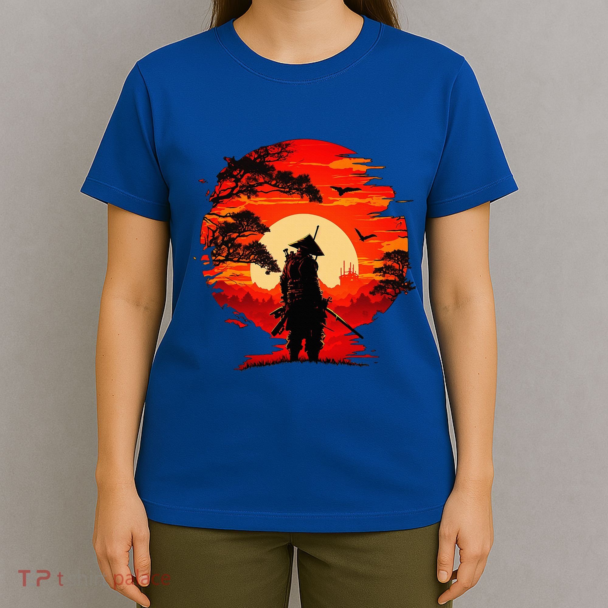 Japanese Samurai Fighter Martial Arts Retro Sunset T-Shirt