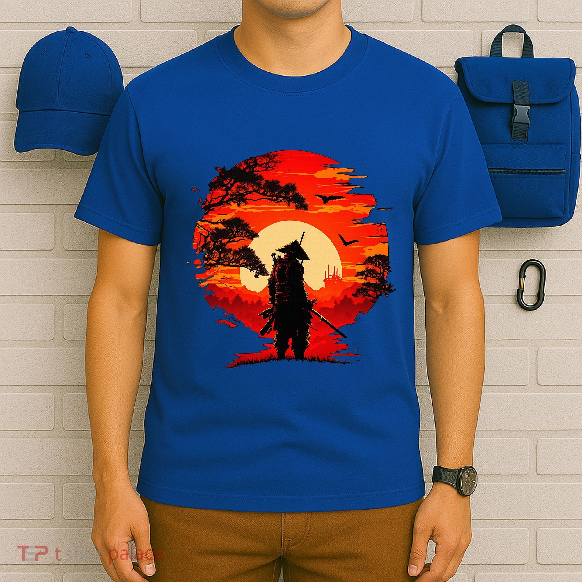 Japanese Samurai Fighter Martial Arts Retro Sunset T-Shirt