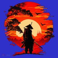 Japanese Samurai Fighter Martial Arts Retro Sunset T-Shirt thumb 7