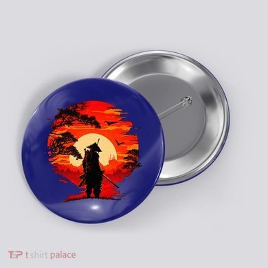 Japanese Samurai Fighter Martial Arts Retro Sunset Button