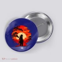 Japanese Samurai Fighter Martial Arts Retro Sunset Button thumb 0