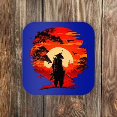 Japanese Samurai Fighter Martial Arts Retro Sunset Coaster