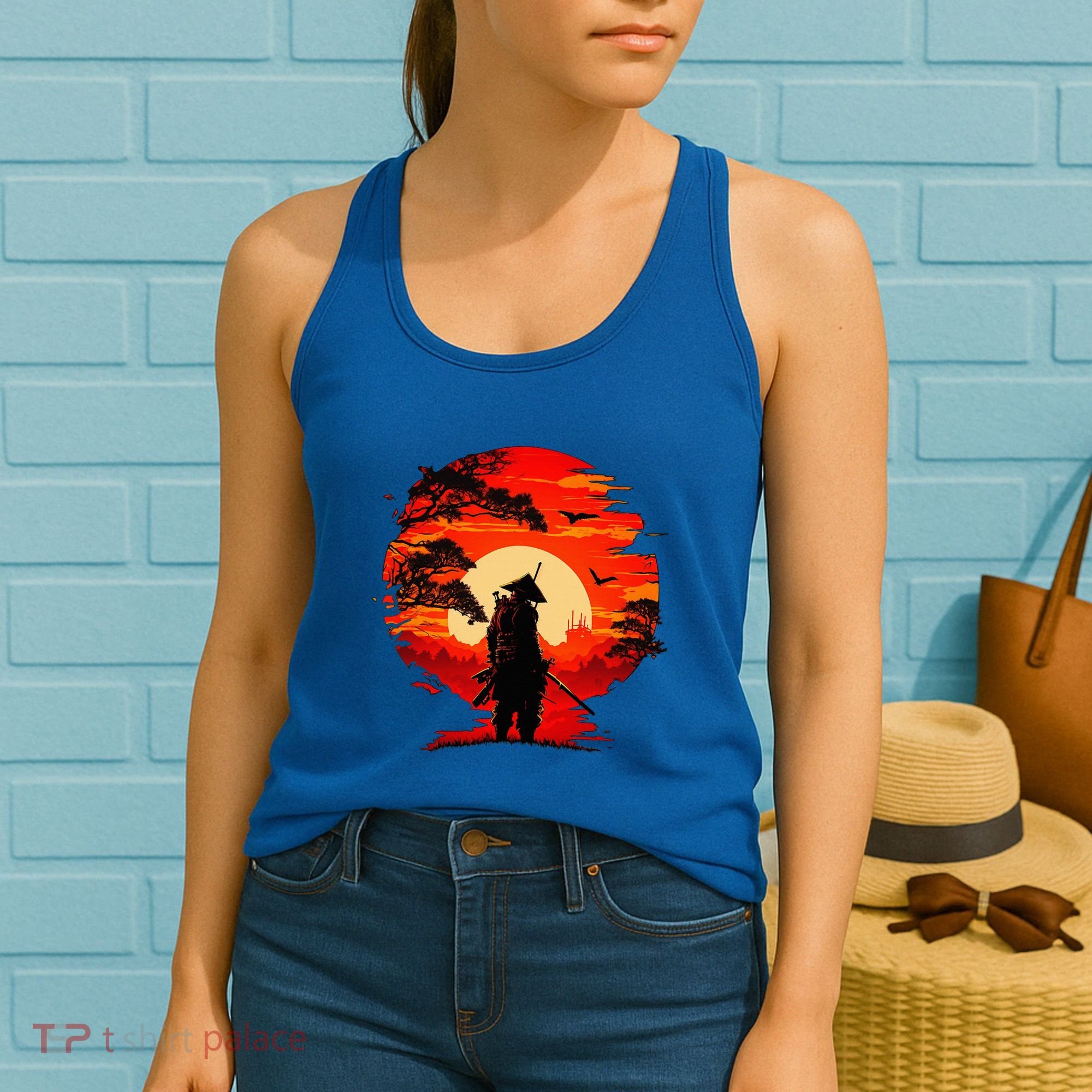 Japanese Samurai Fighter Martial Arts Retro Sunset Women's Tank Top