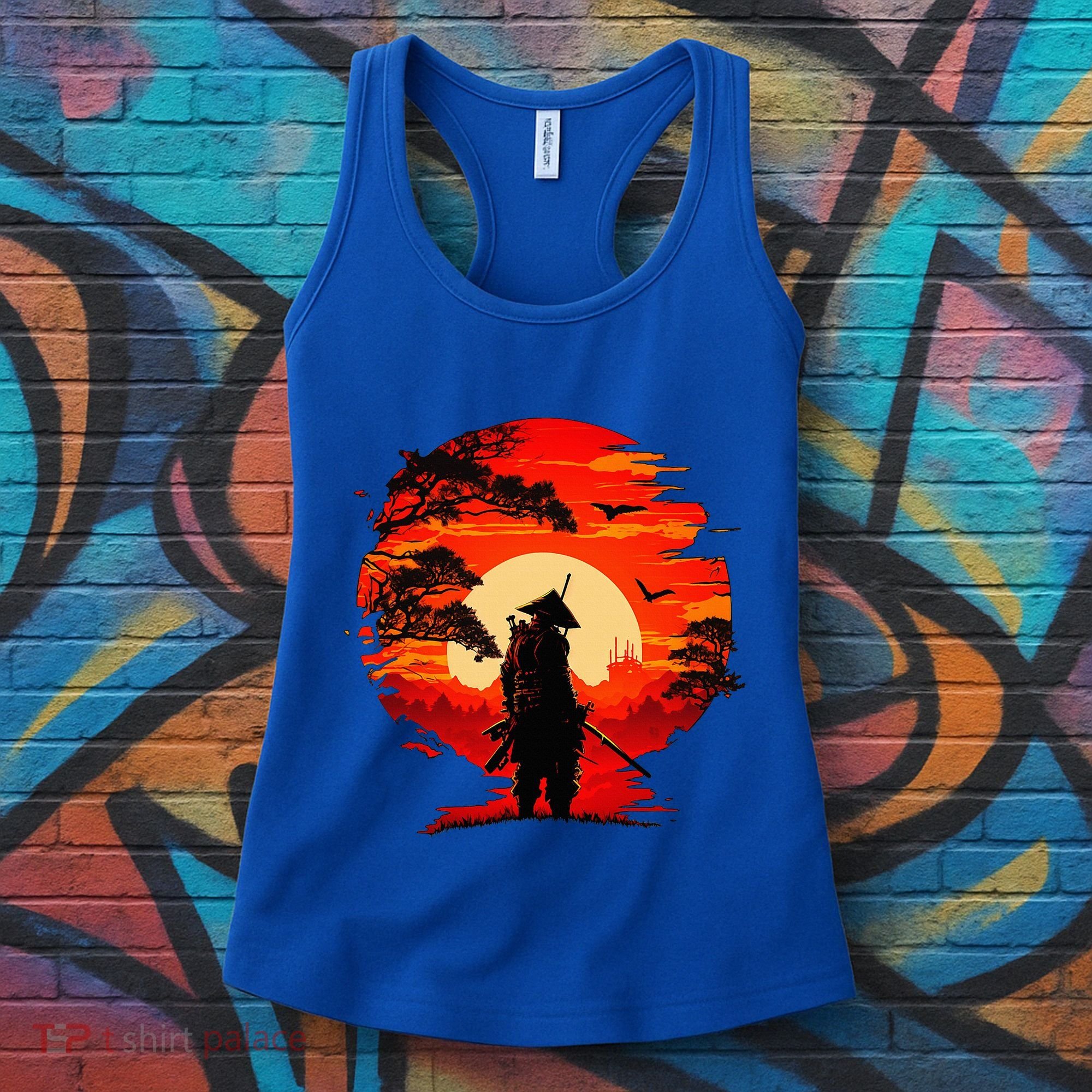 Japanese Samurai Fighter Martial Arts Retro Sunset Women's Tank Top