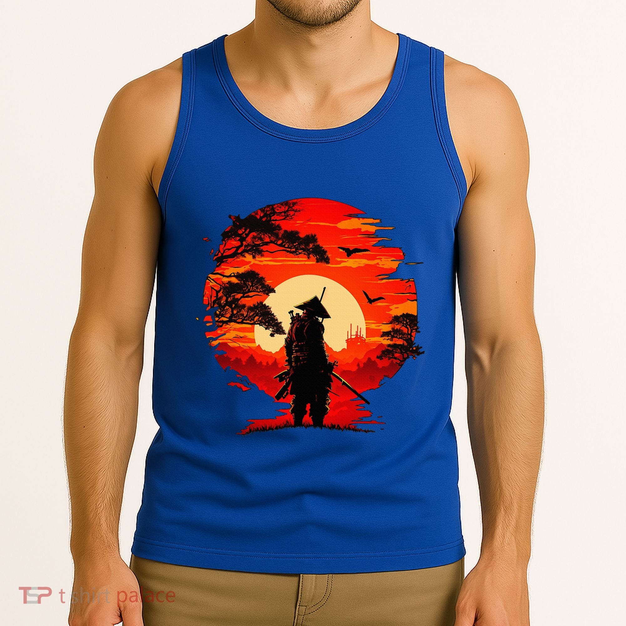 Japanese Samurai Fighter Martial Arts Retro Sunset Tank Top