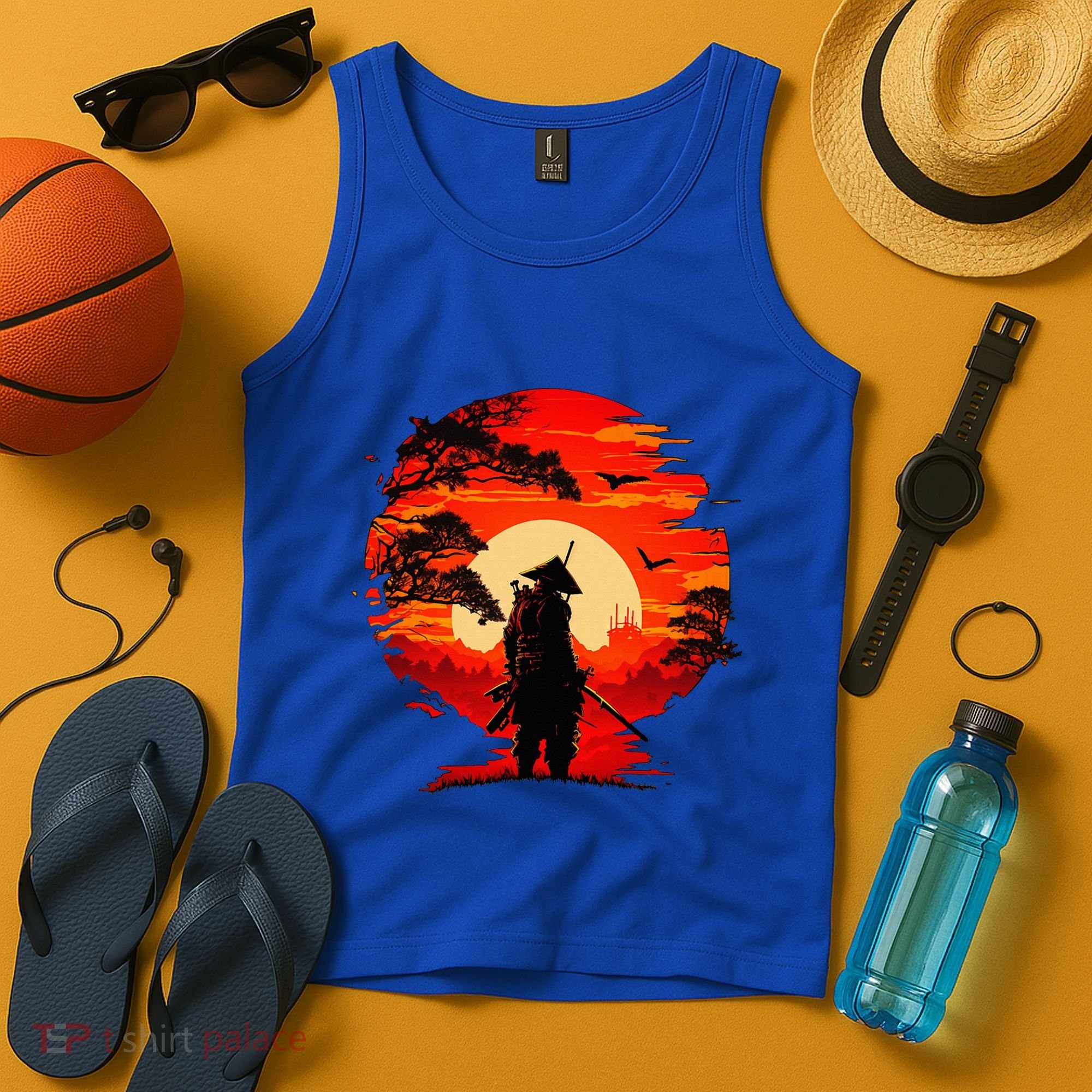 Japanese Samurai Fighter Martial Arts Retro Sunset Tank Top