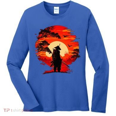 Japanese Samurai Fighter Martial Arts Retro Sunset Women's Long Sleeve Shirt