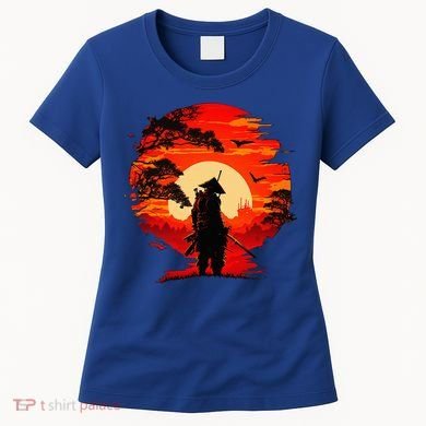 Japanese Samurai Fighter Martial Arts Retro Sunset Women's T-Shirt