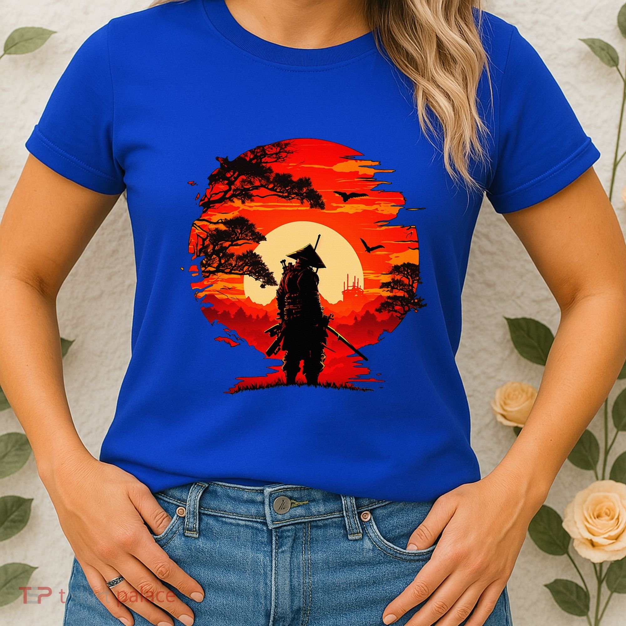 Japanese Samurai Fighter Martial Arts Retro Sunset Women's T-Shirt