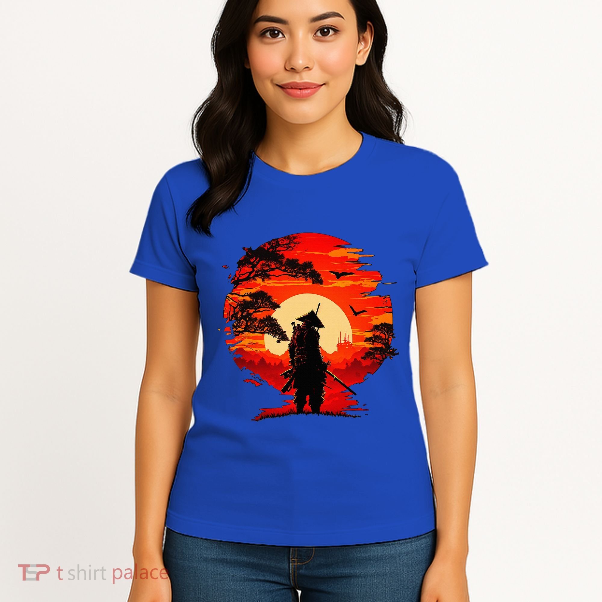 Japanese Samurai Fighter Martial Arts Retro Sunset Women's T-Shirt