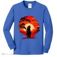 Japanese Samurai Fighter Martial Arts Retro Sunset Kids Long Sleeve Shirt thumb 0