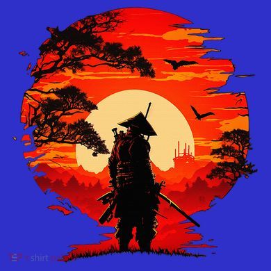 Japanese Samurai Fighter Martial Arts Retro Sunset Kids Long Sleeve Shirt