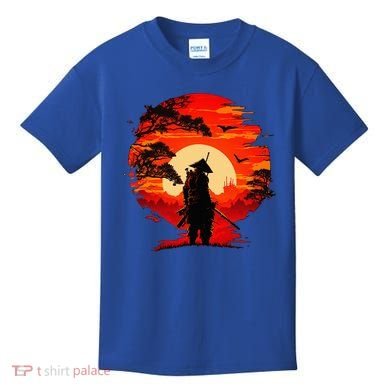 Japanese Samurai Fighter Martial Arts Retro Sunset Kids T-Shirt