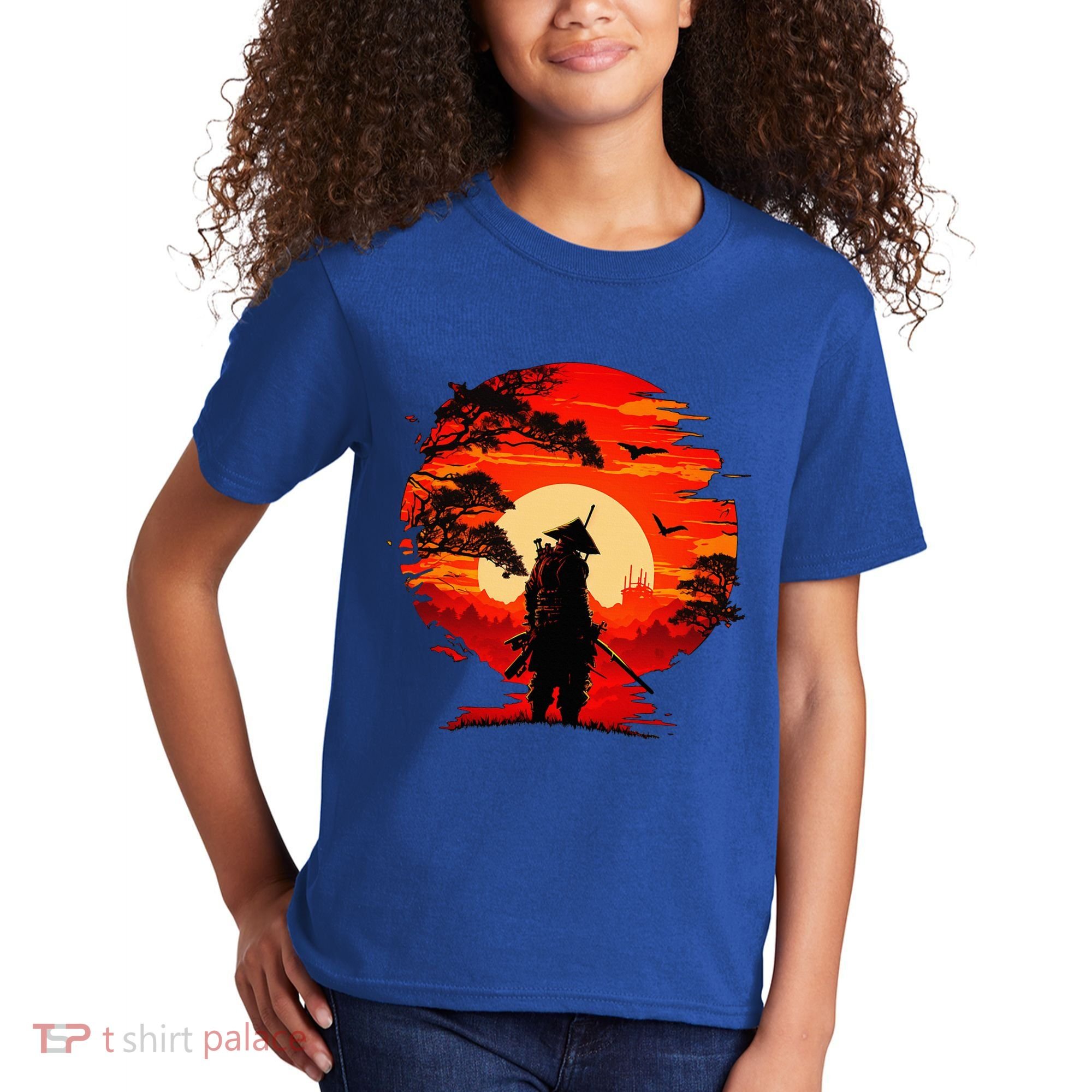 Japanese Samurai Fighter Martial Arts Retro Sunset Kids T-Shirt