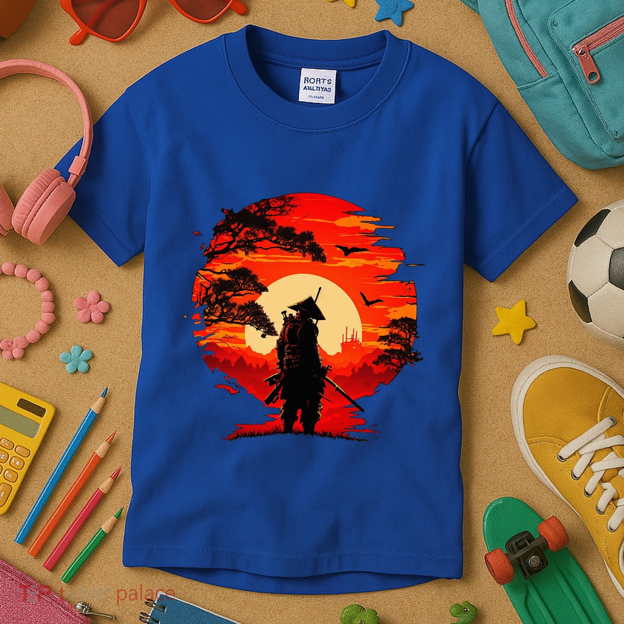 Japanese Samurai Fighter Martial Arts Retro Sunset Kids T-Shirt