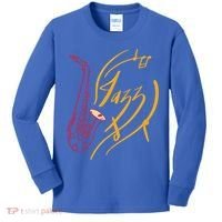 Jazz Saxophone For Jazz Music Lover Sax Musician Great Gift Kids Long Sleeve Shirt thumb 0