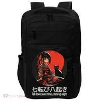 Japanese Samurai Girl With Sword And Kawaii Anime Black Cat Impact Tech Backpack thumb 0