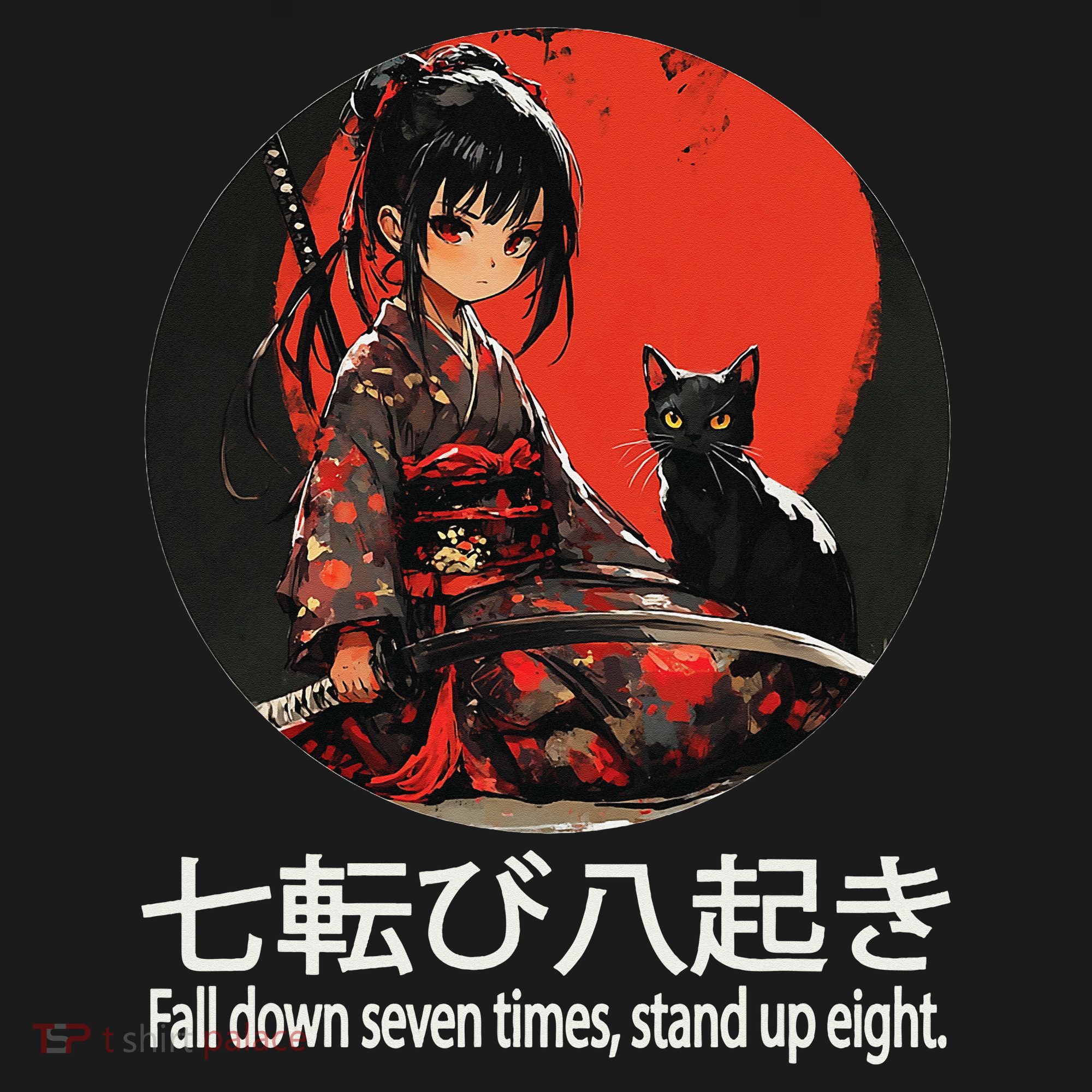 Japanese Samurai Girl With Sword And Kawaii Anime Black Cat Women's Hoodie