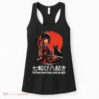 Japanese Samurai Girl With Sword And Kawaii Anime Black Cat Women's Tank Top thumb 0